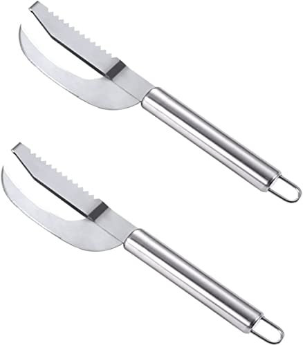 1/2 Stück Edelstahl Fischmah Messer, Fischschuppenmesser, 3-in-1 (2 Stück)