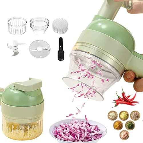 NOVITÀ Tritatutto elettrico aggiornato Homezo, tritatutto elettrico Homezo, set tagliaverdure elettrico portatile 4 in 1, robot da cucina wireless schiaccia aglio tritatutto, con spazzola (1 pz) ( Col