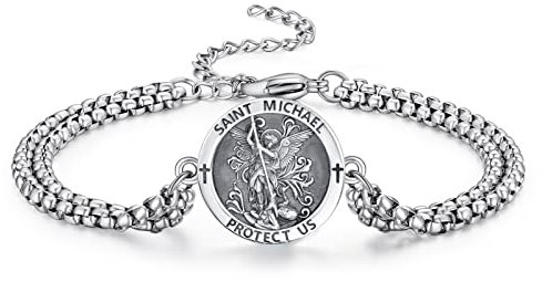 Heiliger Michael Armband Sterling Silber Erzengel Michael Armband Saint Michael Anhänge Rund Amulett Schmuck für Herren