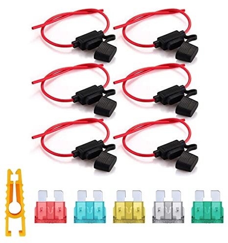 Kundorf Auto Sicherungshalter 6 Stück wasserdichte 14awg KFZ Autosicherungshalter LKW Sicherungshalter standard Flachsicherungshalter mit 8 pcs Flachsicherungen 2 * 5A 2 * 10A 2 * 15A 2 * 20A