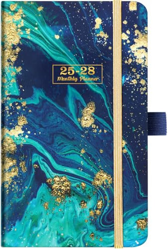 Taschenkalender 2026-2028 - 3 Jahre Monatsplaner 2026-2028 mit 63 Notizseiten, Jan.2026 - Dez. 2028, 9,7 x 16,3 cm, Monatskalender mit Innentasche + Stifthalter, Blau