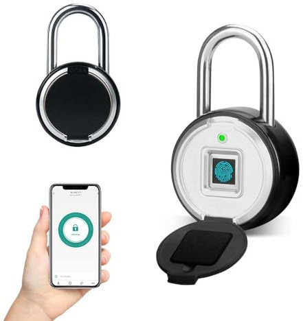 JWM Bluetooth Fingerabdruck Vorhängeschloss mit Schutzhülle, Keyless Smart Fingerabdruck Schloss für Schließfach mit Tuya APP, IP65 Wasserdicht