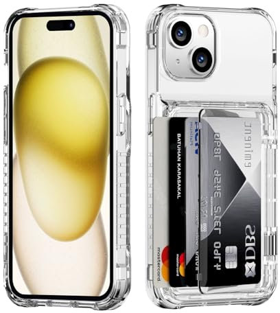 ACANDYA for iPhone 15 Case Wallet Clear Protective Phone Case with Credit Card Holder Heavy Duty Protection Shockproof Anti-Scratch Anti-Yellow Cover for iPhone 15 6.1 inch Transparent