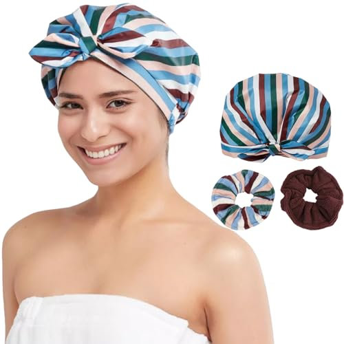 VI-FA Reusable Shower Caps for Women, Hair Shower Cap, Shower Cap Waterproof, Bathing Caps for Women,Shower Hat and Hair Drying Scrunchies Gift Set for Girls