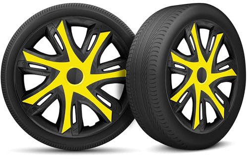 Radkappen 16 Zoll Radzierblenden 4er Set passend für alle Stahlfelgen - Einstellbarer Sicherungsring - Schwarz Gelb