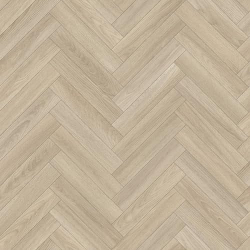 Light Natural Herringbone Siren Vinyl Flooring 4mm Thick Durable Felt Backed Lino Kitchen Bathroom (4m x 2m)
