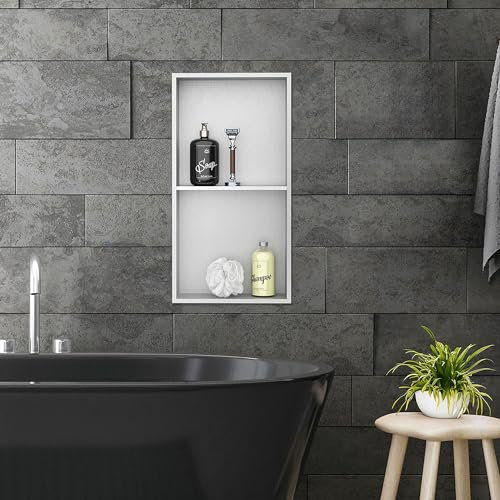LuxeBath Nicho de Ducha de Acero Inoxidable 30x60x10cm cm Plata Marco de Pared Empotrado Alicatable Estante Integrado Instalación Flexible para Almacenamiento Organizador de Utensilios para Baño