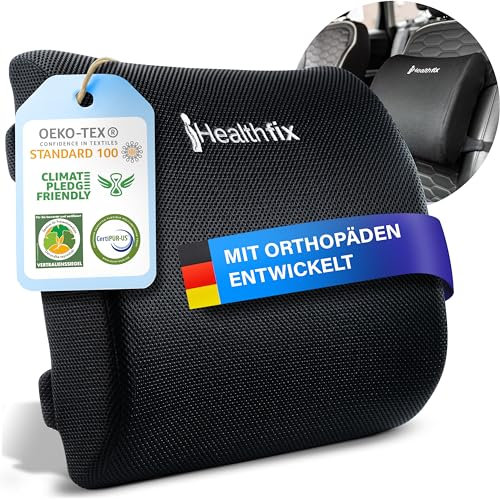 Healthfix® Coussin Lombaire Ergonomique – Soutien Dos à Mémoire de Forme – Chaise Bureau & Voiture – Améliore la Posture – Housse Respirante – Certifié Santé