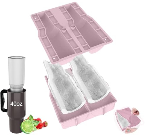 LUtfi Bandeja de cubitos de hielo para Stanley, moldes de cubitos de hielo extra grande con tapa para enfriar bebidas, jugo, café, accesorios de taza Stanley compatibles con 40 onzas (rosa)