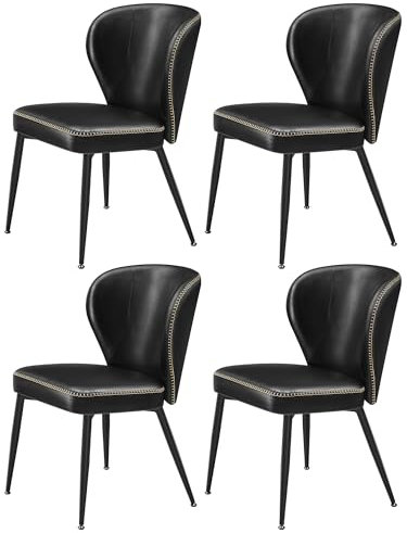 VASAGLE EKHO Kollektion - Esszimmerstühle 4er Set, Küchenstühle, Kunstleder, mit Nähten, Mid-Century-Modern-Stil, einfacher Aufbau, Lounge, Restaurant, tintenschwarz LDC181S03