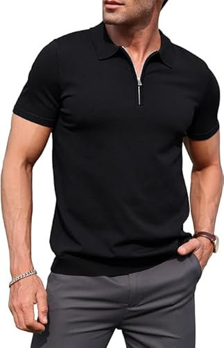 NITAGUT Herren Poloshirt Kurzarm Sport Golf Polo Shirts Slim Fit Boss T-Shirt Sommer Polohemd für Männer,Schwarz,XL