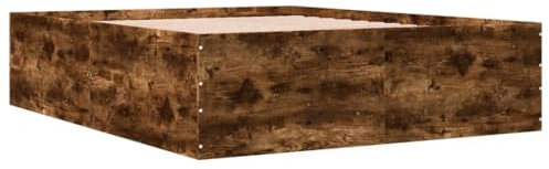 vidaXL Cadre de Lit Double en Chêne Fumé 160x200 cm - Bois d'Ingénierie, Meuble de Chambre à Coucher, Sommier à Panneaux, Lit Plate-Forme