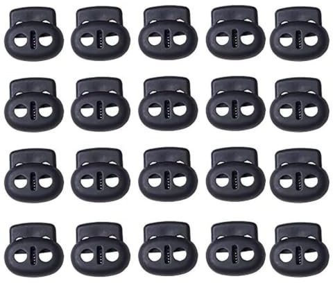 Kordel Stopper mit 2 Loch, Kordelstopper, 20 Stück Kordelklemme, Zugkordel Stopper, Schnur Rutsche, Rutschen Kordel Verschluss Ende, Schnellverschluss Schnürsenkel (Schwarz)