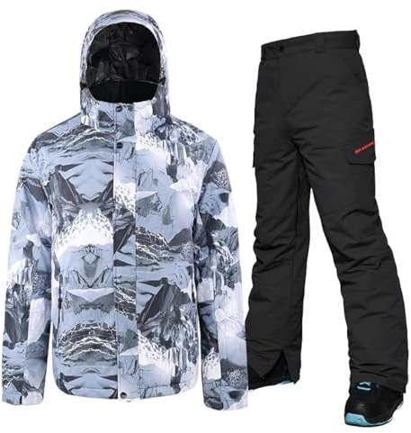 HOTIAN Herren Schneeanzug, Wasserdicht Winddicht Winter Warme Schnee Skifahren Sätze,für Wandern Klettern Isoliertes Snowboarden HM BK L