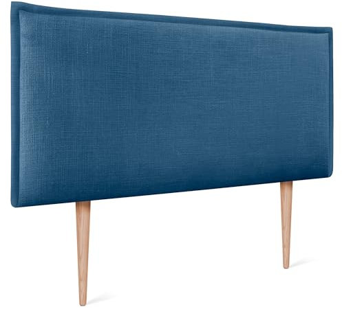 DHOME Kopfteil aus natürlichem Leinen, glatt, mit Besatz, gepolstert, für Schlafzimmer, modern, Top Trending (Marineblau, 110 x 105 cm mit Füßen (Betten mit 80/90/105 cm))