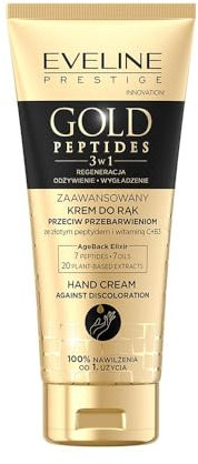 Eveline Cosmetics Gold Peptides Gold Peptides Handcreme - Anti-Discoloration, Feuchtigkeitsspendende & Revitalisierende Formel, Vit. C & Niacinamid, 24K Gold für jugendliche Haut