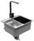 Brride 40 x 45 cm Fregadero de cocina negro de acero inoxidable con grifo y dispensador de jabón, fregadero empotrable con escurridor, fregadero de cocina 1 lavabo