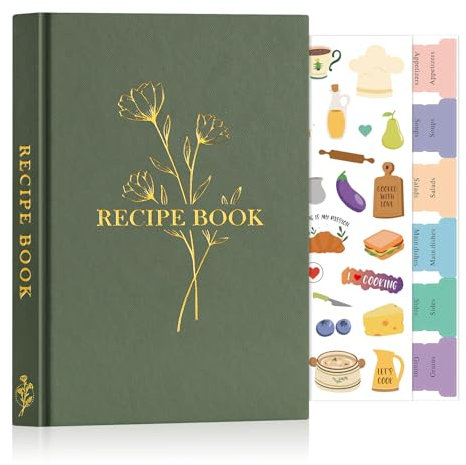 Lanpn Rezeptbuch Kochbuch zum Selberschreiben, A5 Rezepte Buch Hardcover zum Ausfüllen, Rezeptbuch DIY Kochbuch Selbst Schreiben, Recipe Book Backbuch Schreiben Meine Rezepte, Grün