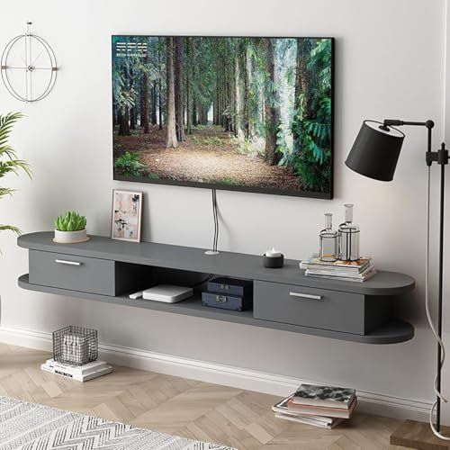 WLCNYL Modern Floating TV Unit, Entertainment Center with Storage, Wall-Mounted TV Console, Floating Shelf for Under TV, Storage Cabinet (Grey, 120 * 22 * 20cm)