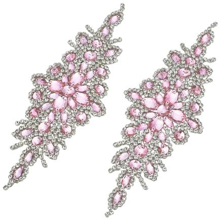 FINGERINSPIRE 2 apliques de rombos para planchar con diamantes de imitación, color plateado y rosa, 9 x 23,7 cm, apliques de diamantes de imitación para novia, vestido de boda, ropa, cinturón de