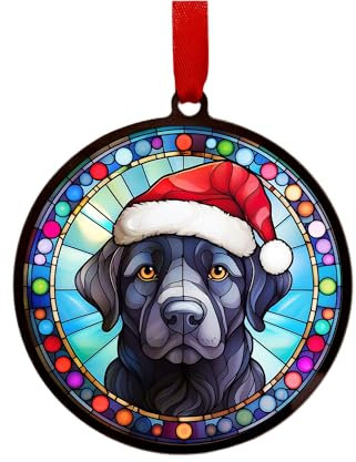 Labrador Black Suncatcher Decoration Santa Hat Christmas
