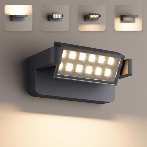 Aipsun 24W Außenwandleuchte Außenlampe, LED Wandleuchte Innen/Außen Wandlampe mit Schwenkbar LED Panel, IP65 Wasserdicht aussenlampe wand, Warmweiß außenleuchte 3000K für Garten Haustür, Anthrazit