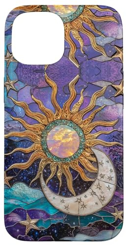 Celestial Sun Moon Stars Stained Art Effect Art Stain Art Hülle für iPhone 15