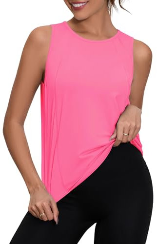 IECCP Rosa Damen Yoga Tank Tops Sommer Lose Ärmelloses Fitness Sport Shirt locker Rundhals Gym Running Workout Laufshirt, Pink, M