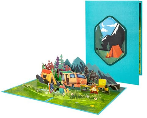 Koboko Pop Up Karte Wandern, 3D Reisekarte, Pop-Up Karte Camping mit Wohnmobil, Geschenkgutschein Camping Geschenke, Ruhestand Karte, Lustiges Camping Geschenk für Urlaub Reise