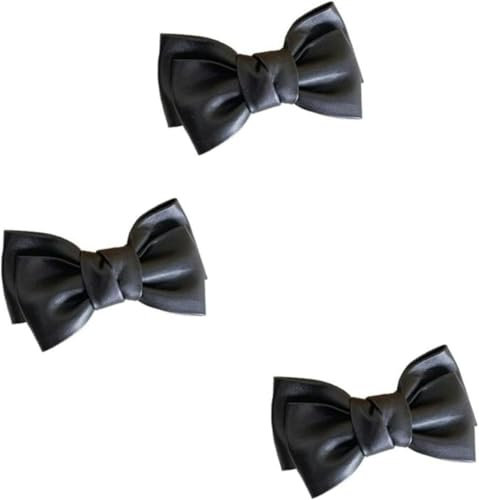 Lot de 3 pinces à cheveux en cuir synthétique noir avec nœud en forme de bec de canard - Style coréen - Accessoires de cheveux tendance pour femmes et filles