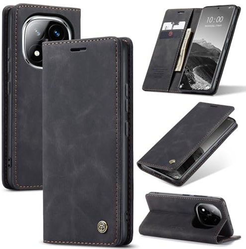 Cracedily for Xiaomi Redmi Note 14 Pro 5G / Poco X7 5G Case, Wallet Case Flip Leather with Card Holder Magnetic Closure Shockproof Kickstand Protective Phone Cases Cover, Black