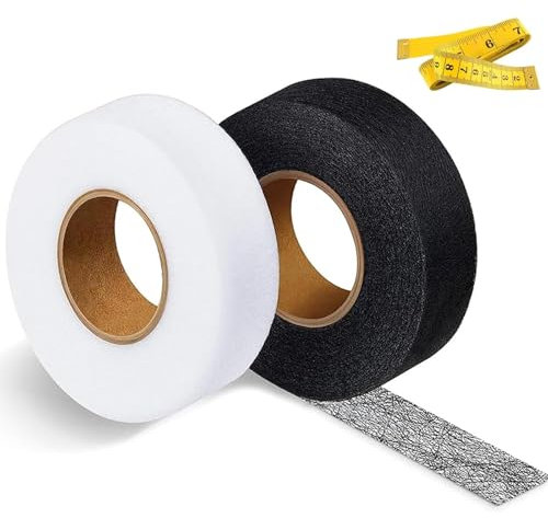 MZOYOURO 2 roll Klebeband zum Aufbügeln,Saumband zum Aufbügeln Waschfest Nahtband zum Spleißen von Stoffen, Hosen,Vorhänge,Kleidung（mit Maßband）