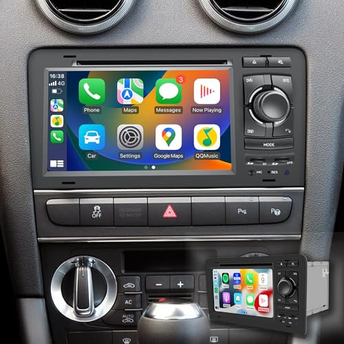 for Audi A3 8P Radio Double Din Car Stereo Dash Kit Upgrade 7 inch Touch Screen Radio A3 CarPlay Android Auto GPS Navigation Support Backup Cameras Netflix Spotify Prime Video Twitch Qualcomm 64GB
