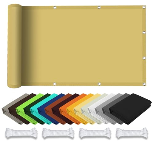 Tenda da Sole per Esterno a Caduta 150 x 200 cm Anti UV 98% Parasole Vela Tela Ombreggiante con Corde e Occhiello Balcone, La Terrazza e Il Giardino, Giallo sabbia