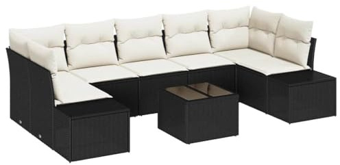 vidaXL Sofa Set mit Kissen 8 pcs Schwarz Poly Rattan, Moderne Gartenlounge, Rechteckig, UV-beständig, Leicht, Robuste, Modulare Sitzgruppe für Terrasse, Patio