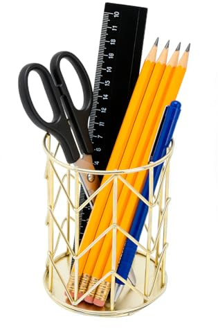 Hapivida Metal Pencil Holder, Gold Pen Pot Organizers Makeup Brush Storage Cup Wire Mesh Pencil Holders Organizer Multifunctional Desktop Tidy Organizer for Office Home (1Pcs)