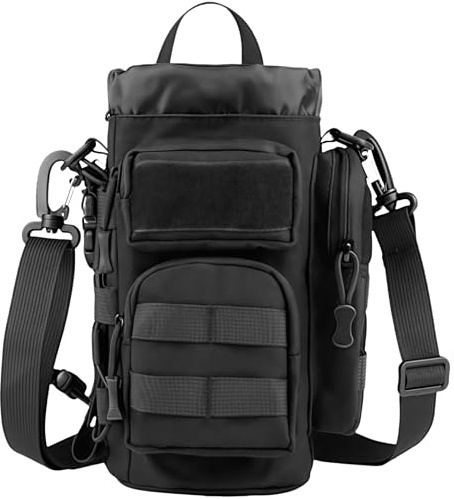 Gexgune Tactical MOLLE Water Bottle Holder Pouch - Multifunctional Hydration Bag with Adjustable Strap, Multi-Pocket Design for Hiking, Camping, Travel (Fits 90oz) (Black)