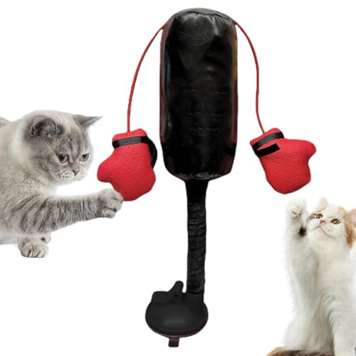 Generisch Interaktives Katzenspielzeug, kreatives Boxsack-Design mit Zwei kleinen Handschuhen, Schwarze Basis & Starke Saugnäpfe, ideal für Indoor-Spiel, Katzenübung, Festtagsgeschenke für Katzen