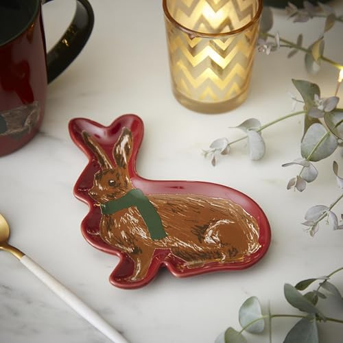 Cooksmart Christmas Heritage Hare Tea Bag Tidy | Ceramic Tea Bag Holder Dish with Rustic Hare Design | Keeps Tea Bags Neat & Clean | Perfect Kitchen & Dining Accessory for Home or Office