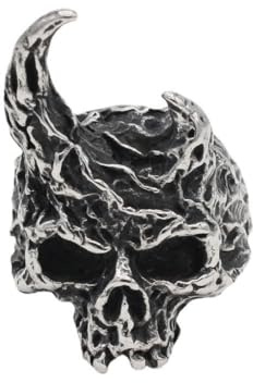 Accessoires Persönlichkeit übertriebener Vintage-Ziegenhorn-Männer-Totenkopfring aus Titanstahl