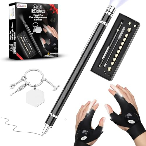 Gifts For Men | 3 in 1 Gift Set with Magnetic Fidget Pen, LED Light Gloves & Keychain | Easter Gifts for Him/Her | Birthday Gift for Men,Dad,Father,Boyfriend,Adults,Boys Teenage,Kids
