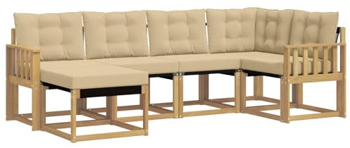 vidaXL Outdoor-Sofagarnitur mit Kissen 6 pcs Weiß und Beige, Moderne Outdoor-Sofa-Sitzgruppe, stylische Gartenmöbel, robuste Terrassenmöbel, Bequeme Lounge für den Garten