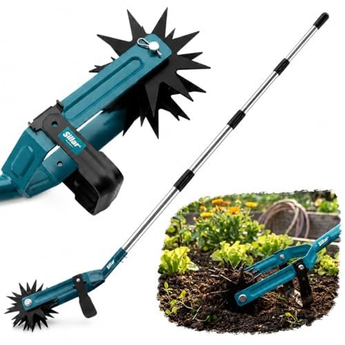 Sillar Cultivador Giratorio 2 en 1 Manual, Aireador de Suelo Rotativo con Cortador de Malas Hierbas, Herramienta de Jardinería de Acero Inoxidable y Manganeso para Césped, Huerto, 182 cm