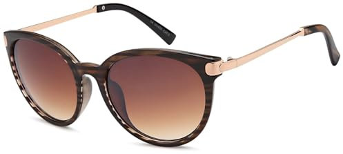 styleBREAKER Damen Sonnenbrille in Katzenaugen Cat-Eye Form, Kunststoff Vollrand Gestell und Metall Bügel 09020073, Farbe:Gestell Demi Braun-Gold/Glas Braun Verlauf