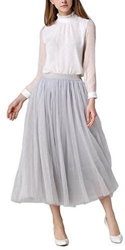 DEBAIJIA Damen Chiffon Maxirock Sommer Blumendruck 3 Tragevarianten Damen Elegant Lange Röcke Kleid Hohe Taille, Einfarbig: Grau, Einheitsgröße
