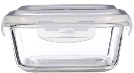 Premier Housewares Glass Container 800ml Clear Borosilicate Glass Airtight BPA-free Lid Food Container Glass Storage Container Kitchen Use 16cm x 8cm x 16cm