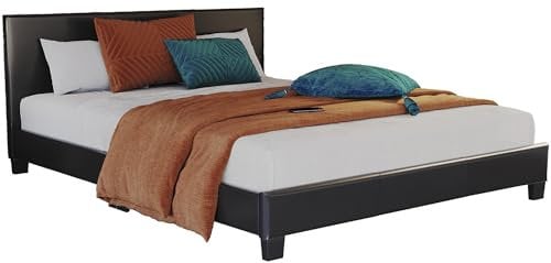 Vida Designs Lisbon King Size Bed, 5Ft Bed Frame Upholstered Faux Leather Headboard Low Foot End Bedroom Furniture, Black (UKFR Certified)