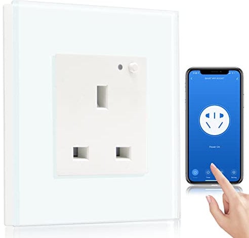 BSEED Smart Socket, WiFi Outlet Socket Work with Alexa and Google Home, Smart Life App Remote Control, Smart Timer Wall Sockets, No Hub Required, 2.4Ghz Only,13A,1 Gang White