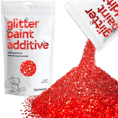 Hemway Glitter Paint Additive - Red | Extra Chunky Metallic Flakes for Adding Sparkle to Paints & Wood Varnish | Add to Emulsion, Acrylic & Latex for Indoor Sparkly Walls | 100 g