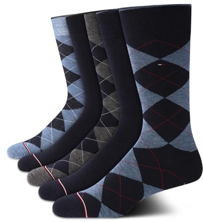 Tommy Hilfiger Mens Dress Socks - 5 Pack Lightweight Everyday Crew Work Socks for Men for Casual & Formal Wear, Size 7-12, Navy Argyle